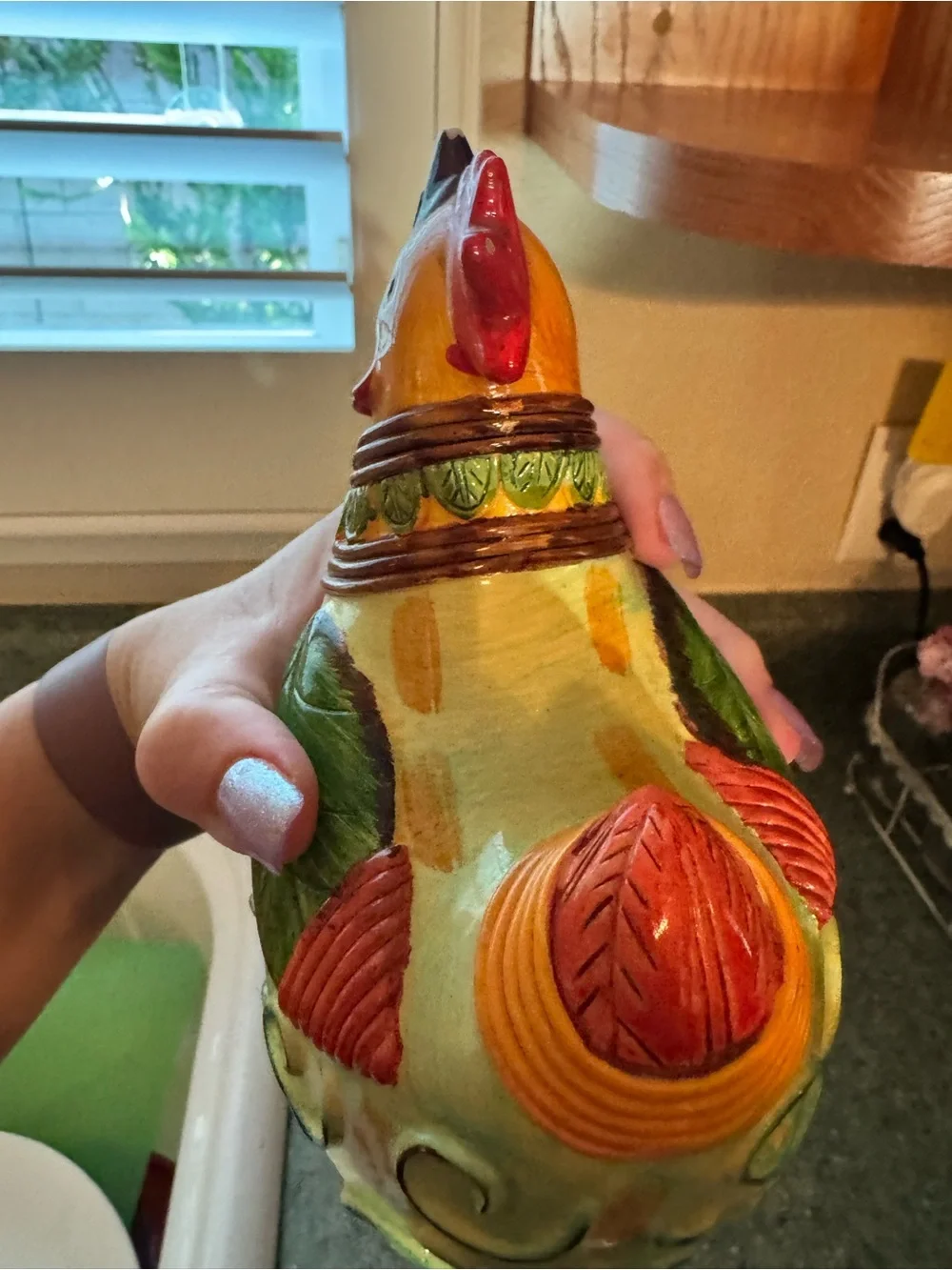 Handpainted Decorative Rooster Figurine with Dangling Legs